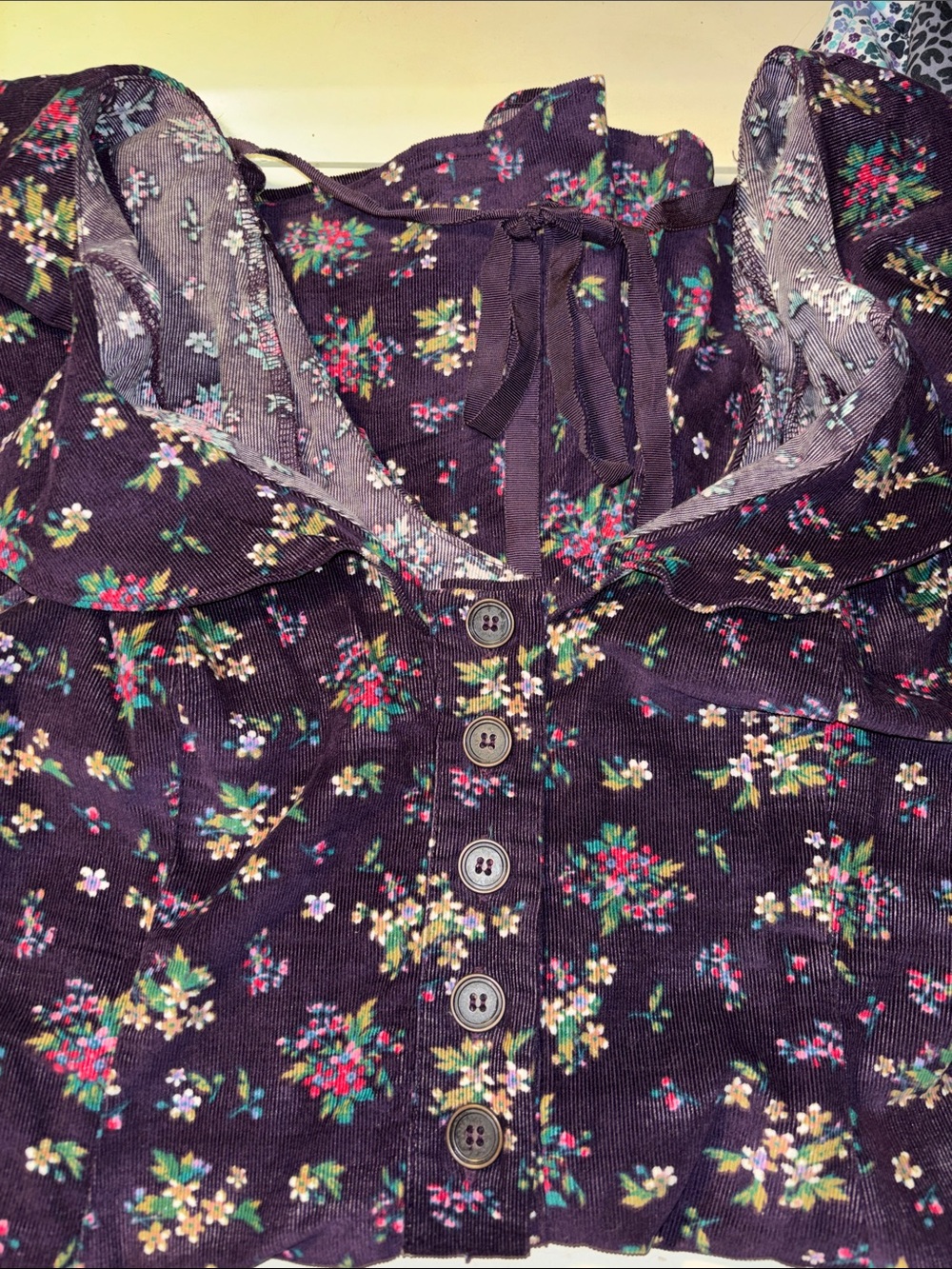 Free People Purple Floral Button-Down Corduroy Romper L
